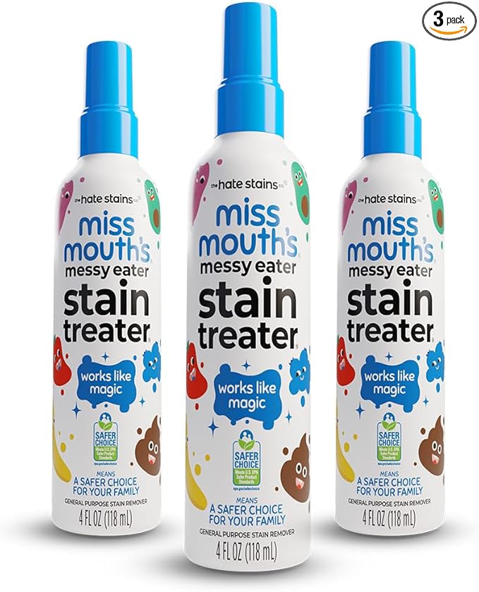 Miss Mouth's Messy Eater Stain Treater Spray - 4oz 3 Pack Stain Remover - Newborn & Baby Essentials - No Dry Cleaning Food, Grease, Coffee Off Laundry, Underwear, Fabric