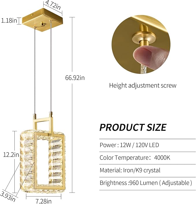Kitchen Island Mini Light Fixture Modern Led Crystal Pendant Light Gold