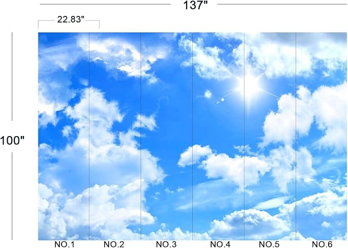 Blue Sky and White Clouds Suspended Ceiling Wall Mural Wallpaper for Bedroom 137" x 100"