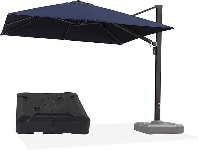 PURPLE LEAF 10 FT Cantilever Umbrella with Base Square Large Aluminum Outdoor Offset Patio Umbrella with 360° Rotation for Pool Garden Deck Backyard Navy Blue