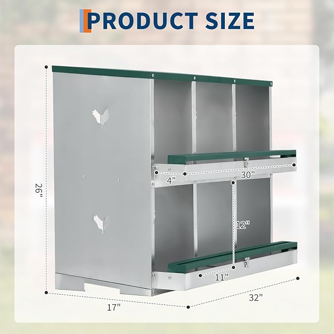 6 Compartment Nesting Boxes for Chickens, Chicken Nesting Box to Protect Eggs, Chicken Laying Boxes, Easy to Clean and Install