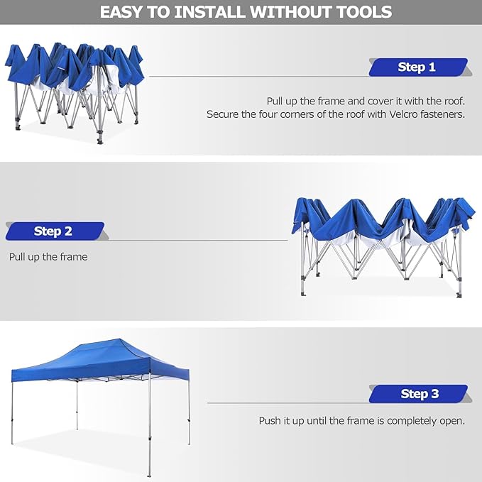 COBIZI 10x15 Pop Up Canopy Without Sidewall,Heavy Duty Canopy UPF 50+ All Season Wind Waterproof Commercial Outdoor Wedding Party Tents for Parties Gazebo with Carry Bag(10 x 15 ft Blue)