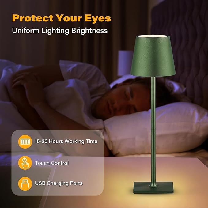 2 Pack Cordless Table Lamps, 3 Colors Stepless Dimming, 5000mAh Rechargeable