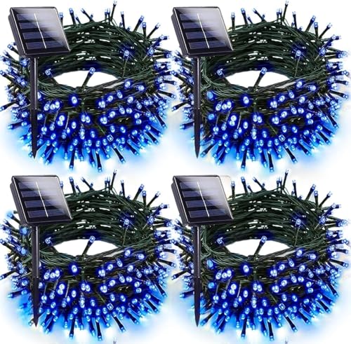 Solar Christmas Lights Outdoor 4 Pack 132FT 400LED Fairy String Lights Blue (4 Count)