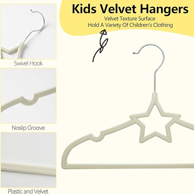 GoodtoU Baby Hangers, 50 Pack Kids Velvet Hangers for Closet Baby Felt Hanger for Toddler Infant Nursery Child Small Children (12.8 x 8.54, Star)