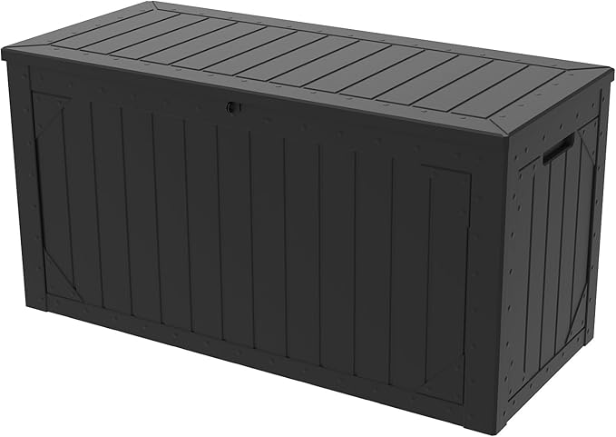 TARKARI 100 Gallon Lockable Resin Deck Box, Waterproof & UV-Resistant Outdoor Storage Box for Outdoor Cushion Storage, Garden Tools & Pool Accessories Storage, Black