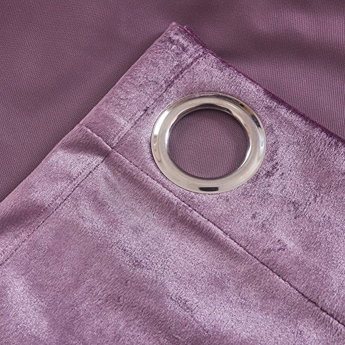 Super Soft Luxury Velvet Set of 2 Lavender Flannel Blackout Curtains Panel Drapes Grommet Top Curtain 52Wx120L inch Purplish Pink
