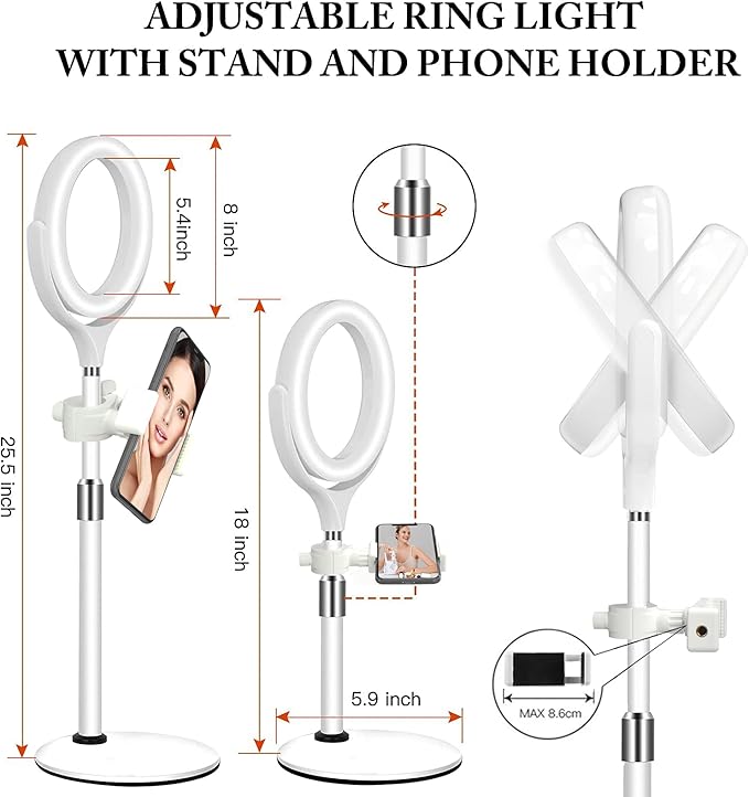 8 inch Desk Ring Light with Stand, Adjustable Computer Circle Light