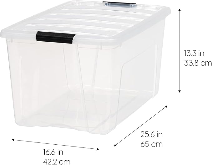 IRIS USA 2-Pack Storage Bins with Lids, 72 Quart, Made in USA Stackable See-Through Organizing Solution Latches Durable Nestable Containers Secure Pull Handle, BPA-Free Plastic
