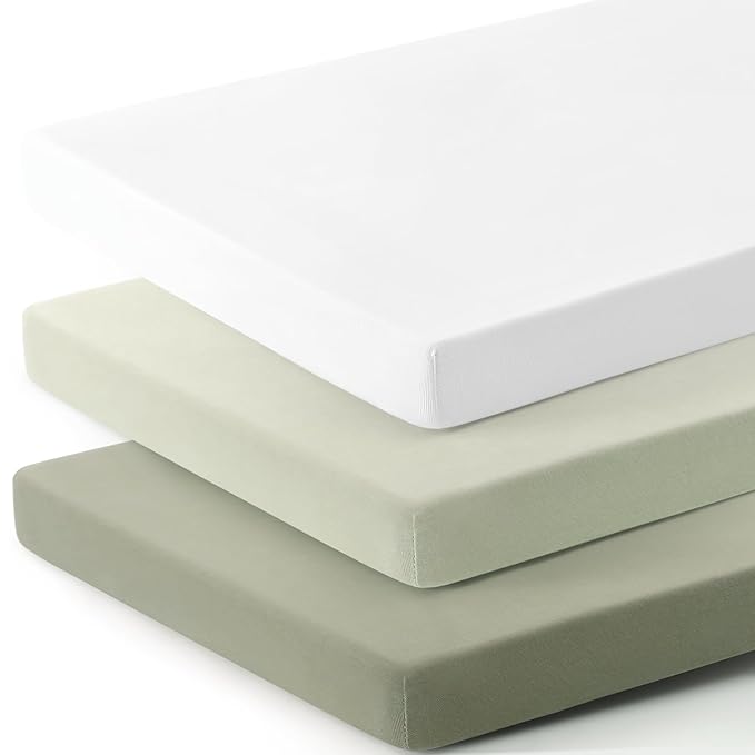 GRSSDER Mini Crib Sheets Fitted, Pack and Play Sheets 3 Pack, Ultra Soft Stretchy Pack N Play Sheets, Universal Fit for Playard Mattress, Jersey Crib Sheets Neutral for Boys and Girls, Sage Green