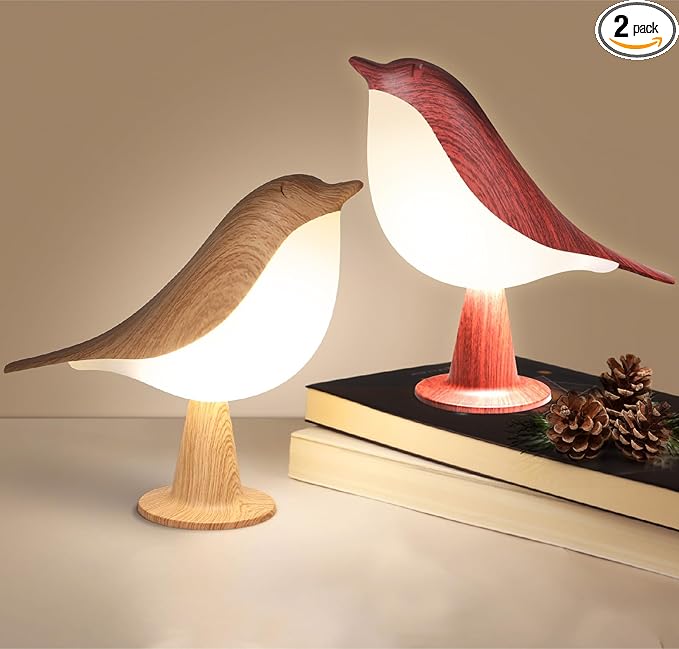VoMii 2 Pack Bird Table Lamp, Small Desk Lamp Cordless Touch Dimmable Night