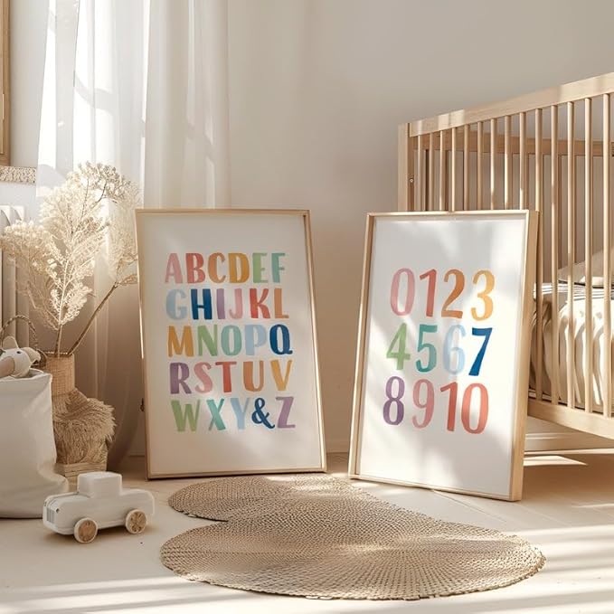 OZCONO Rainbow Alphabet and Numbers Poster for Kids, Educational Wall Art,Classroom Decor, Montessori Teaching, Toddler Learning (Unframed) (20x30)