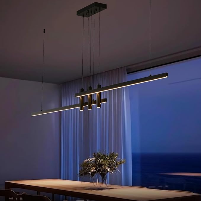 Modern Black Linear Pendant Lights Kitchen Island Lighting Minimalist Led