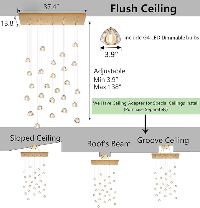 LED Rectangular Chandeliers for Living Room Dining Room Light Dimmable High