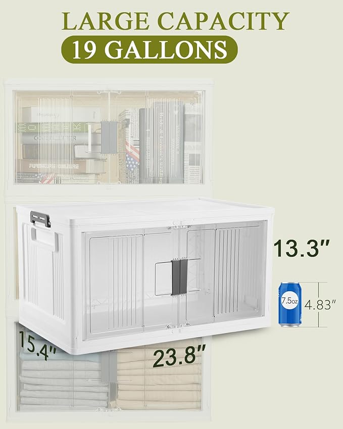 OlarHike 76QT Lockable Storage Bins with Lids - Folding Storage box with Doors and Wheels, Collapsible Plastic Storage Bins for Closets, Stackable Storage Organizer, Storage Containers, 4 Pack Cubes
