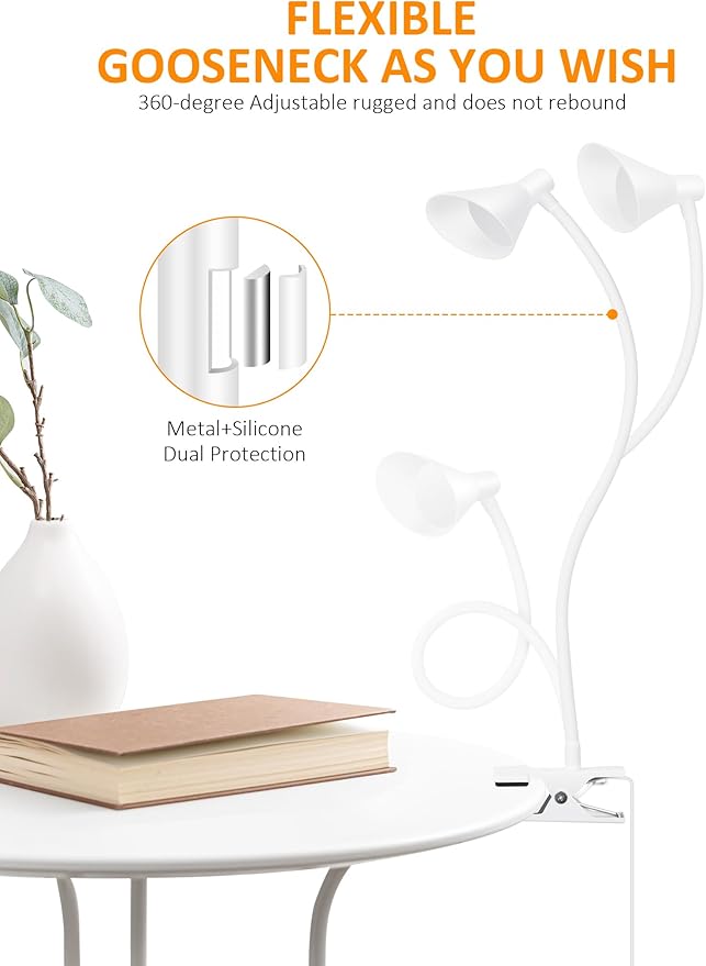Desk Lamp Clip on Light USB Reading Light 3 Color Modes 10 Dimmable Brightness