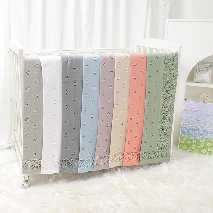 LAWKUL Cellular Blanket Baby 100% Cotton Soft Newborn Babe Knit Blankets Classic Florals for Boy Girls Lavender 100x80cm