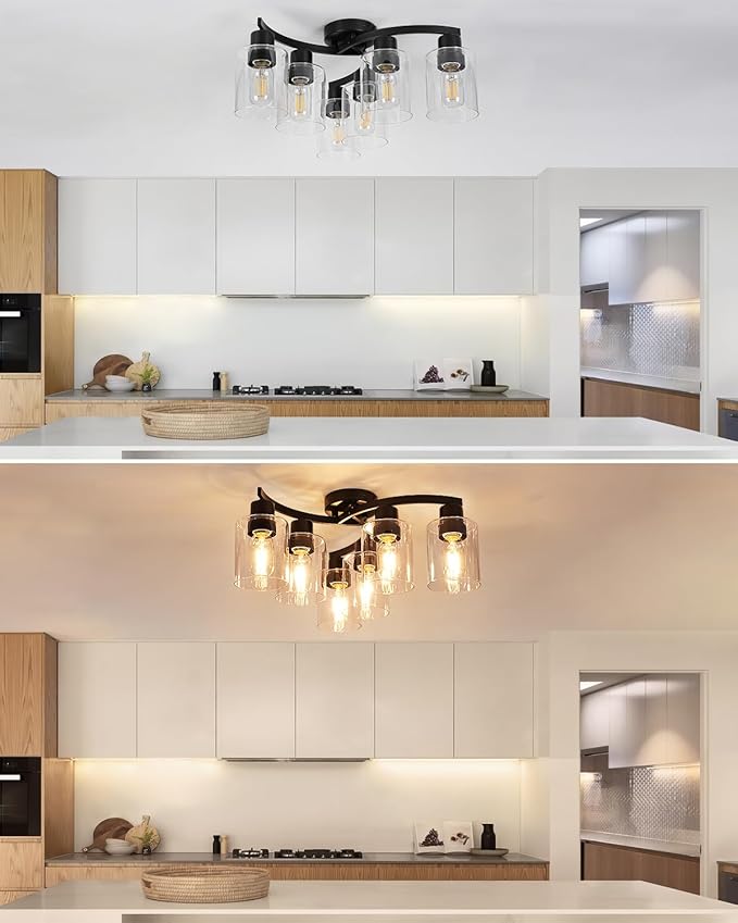 WILON 20'' 6-Light Large Black Semi Flush Mount Ceiling Light Fixture