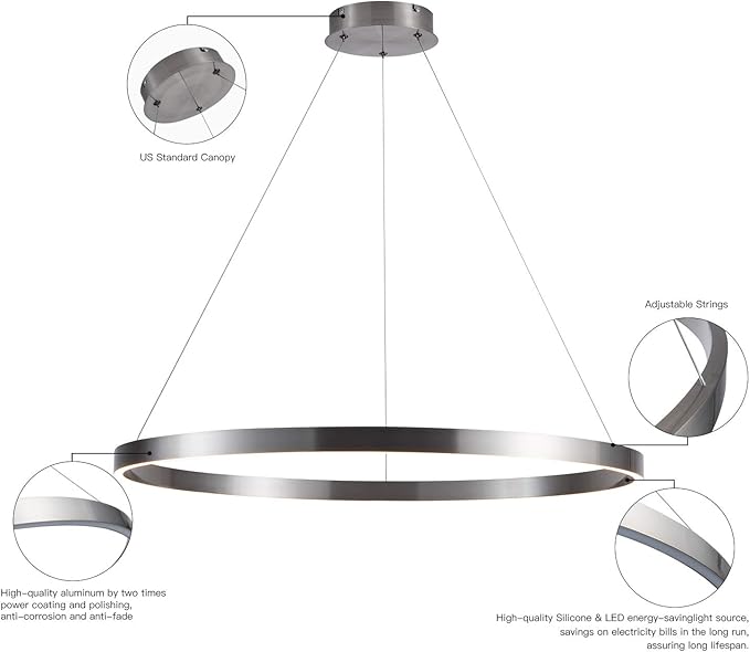 MADEM 31.5'' LED Modern Chandelier 1-Ring Circular Dimmable Pendant Light Flush