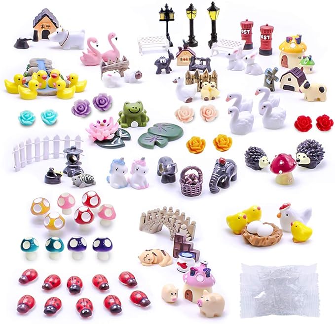 Dracarys Selected 100 Pcs Fairy Garden Accessories, Mini Resin Animals, Miniature Figurines, Micro Landscape Ornaments Kit, Garden DIY Animals, Environmental Resin, Forest Encounters