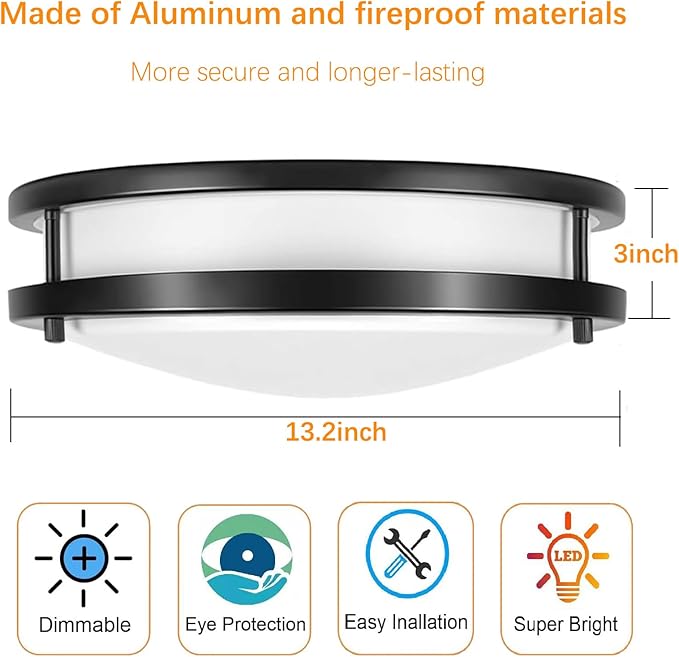Drosbey 48W Dimmable LED Ceiling Light Fixture, 13.2in Flush Mount Light Fixture