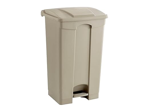 Safco Step On Plastic Trash Can with Foot Pedal, 23 Gallon Garbage Can for Kitchen, Indoor or Outdoor Use, Hands Free, Tan