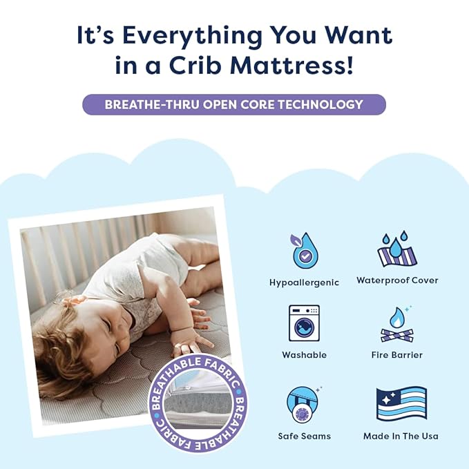 Moonlight Slumber Air Crib Mattress – Breathable, Washable, Dual-Sided Infant and Toddler Mattress with Open Core Design, Foam-Free, Hypoallergenic, 5.5", Standard Crib Size, Made in USA