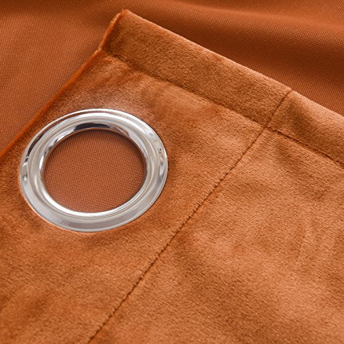 Super Soft Rustic Velvet Pumpkin Orange Blackout Drapes Room Darkening Curtains Panel Grommet Drapery 52 by 120