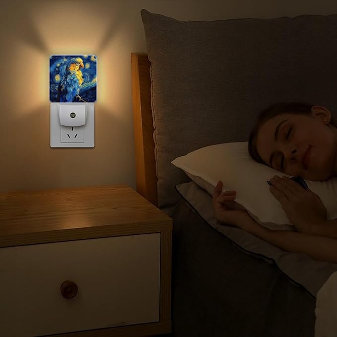 LED Night Lights Plug into Wall, Starry Night Parrot Decorative Night Lights