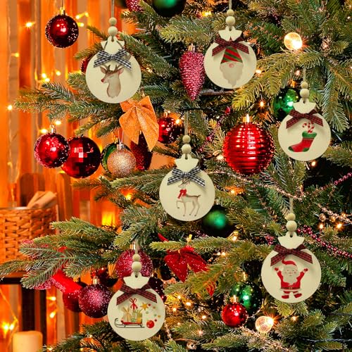 50PCS 4" Blank Wooden Ornaments for Crafts with Plaid Bows and Beads (50 Count)