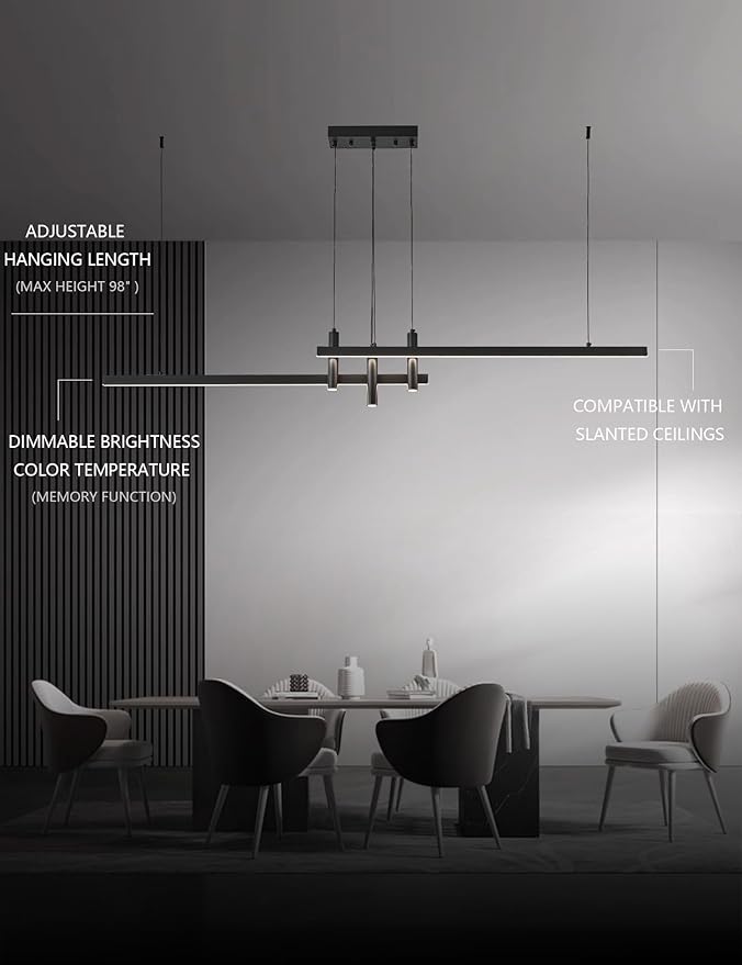 Modern Black Linear Pendant Lights Kitchen Island Lighting Minimalist Led