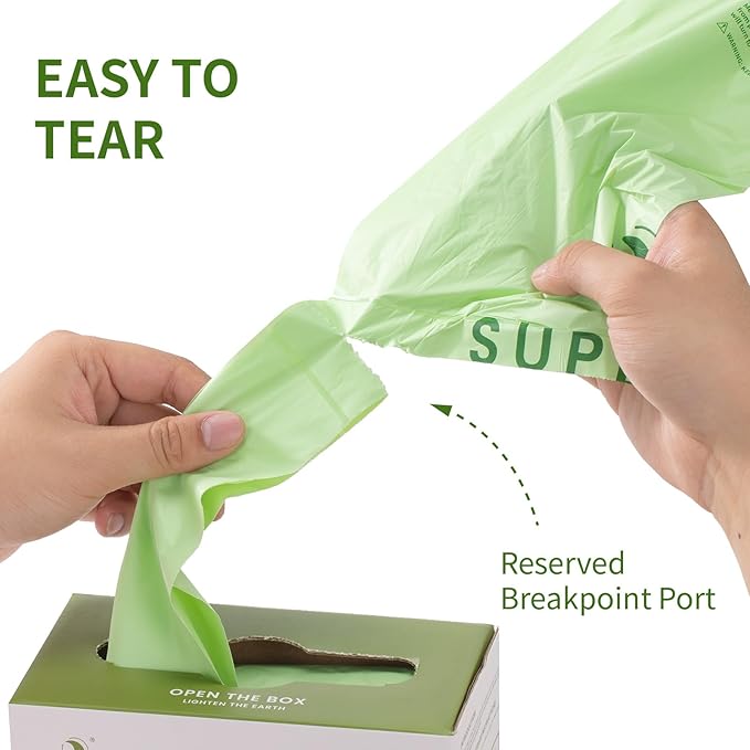 SUPERBIO 13 Gallon Flat Top Compostable Food Waste Bags, 50 Count, 2 Pack, 49.2L, 0.87 Mil, ASTM D6400 BPI and OK compost INDUSTRIAL