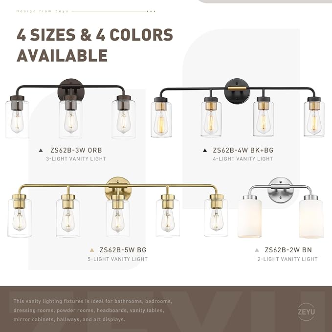 zeyu 4-Light Bathroom Light Fixtures, 31 Inch Wall Sconce Lighting, Brushed