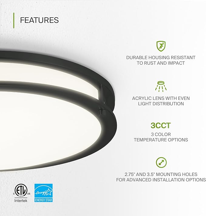 ASD LED 16" Round Flush Mount Lighting, Close to Ceiling Light Fixture | 3CCT