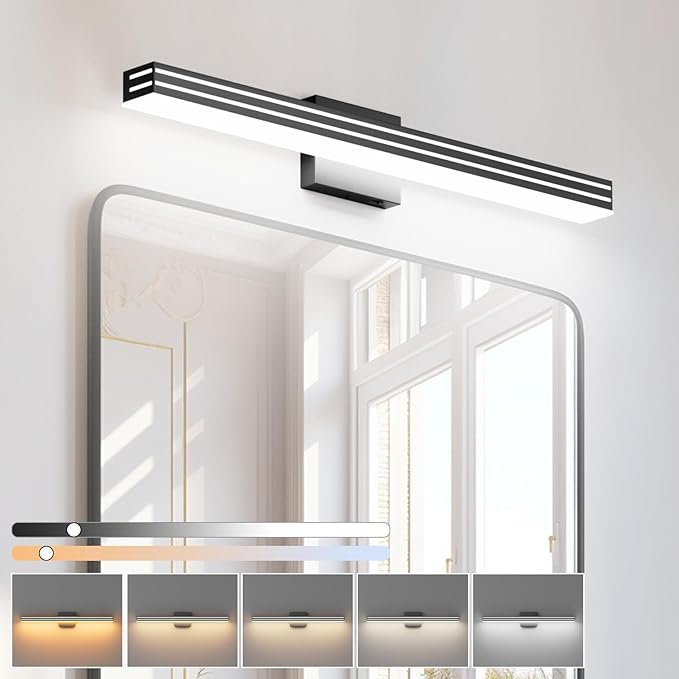 Ralbay Modern Black Bathroom Light Fixtures 5 Color Temperature Dimmable