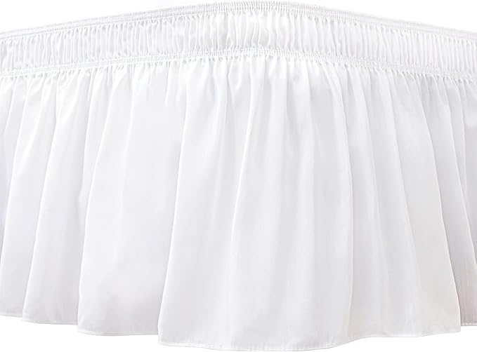 Biscaynebay Wrap Around Bed Skirts for Full & Full XL Beds 15" Drop, White Adjustable Elastic Dust Ruffles Easy Fit Wrinkle & Fade Resistant Silky Luxurious Fabric Machine Washable