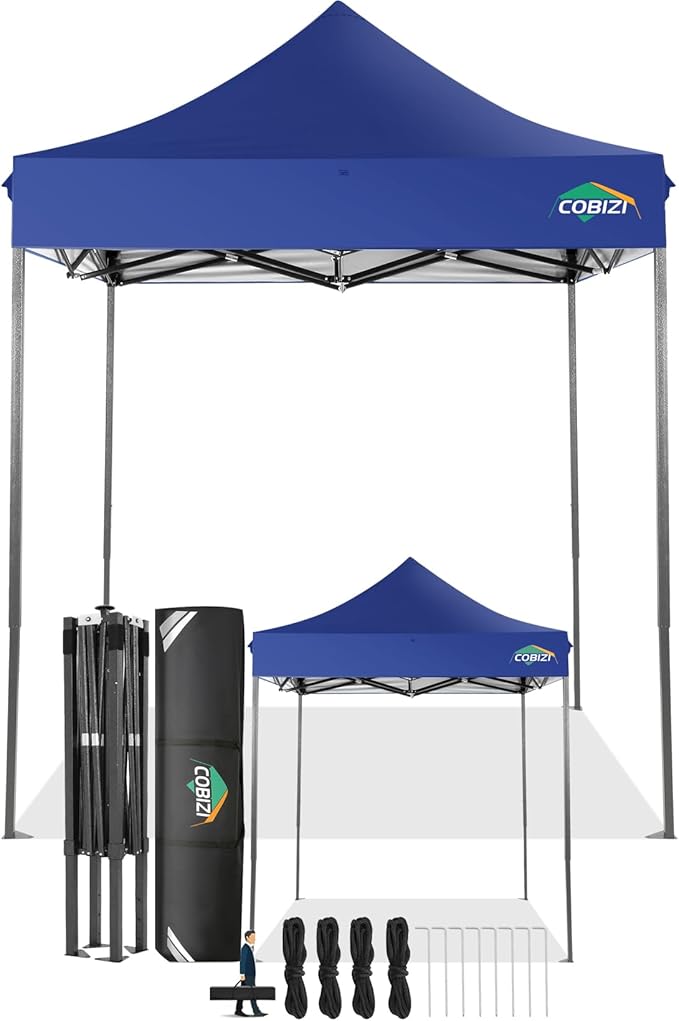 COBIZI 6.6x6.6 Pop Up Canopy Without Sidewall,Heavy Duty Canopy UPF 50+ All Season Wind Waterproof Commercial Outdoor Party Tents for Parties Canopy Gazebo with Storage Bag(6.6 x 6.6 ft Dark Blue)