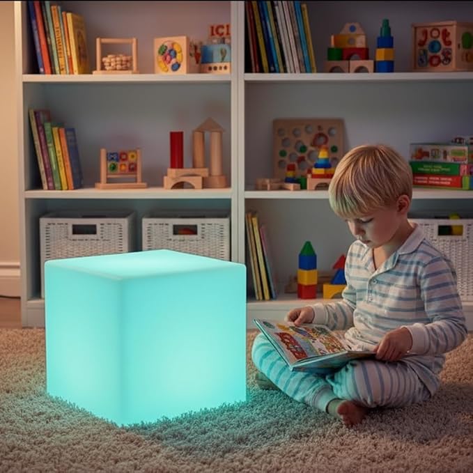 14 inch Versatile LED Cube Light Chair, Rechargeable Light Cubes Table w/Remote