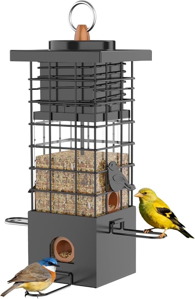 KRUOO Heavy Duty Metal Squirrel Proof Bird Feeder, 2.5LB Large Capacity, Weather Resistant, Easy Refill & Clean, Hanging Wild Bird Feeder for Finch Cardinal Chickadee Outdoor Garden