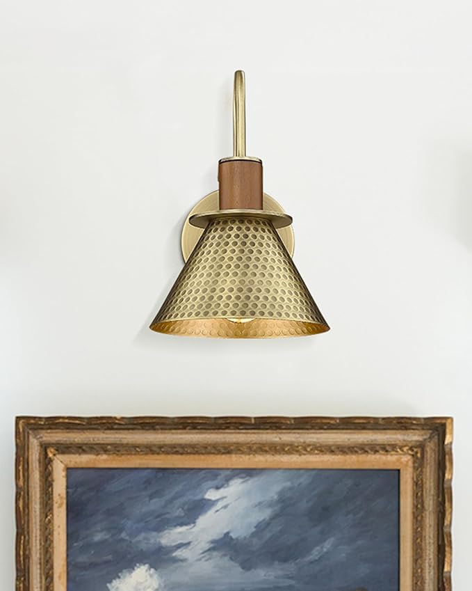 Antique Brass Wall Sconce, HWH Hammered Barn Wall Light Fixtures, 1-Light