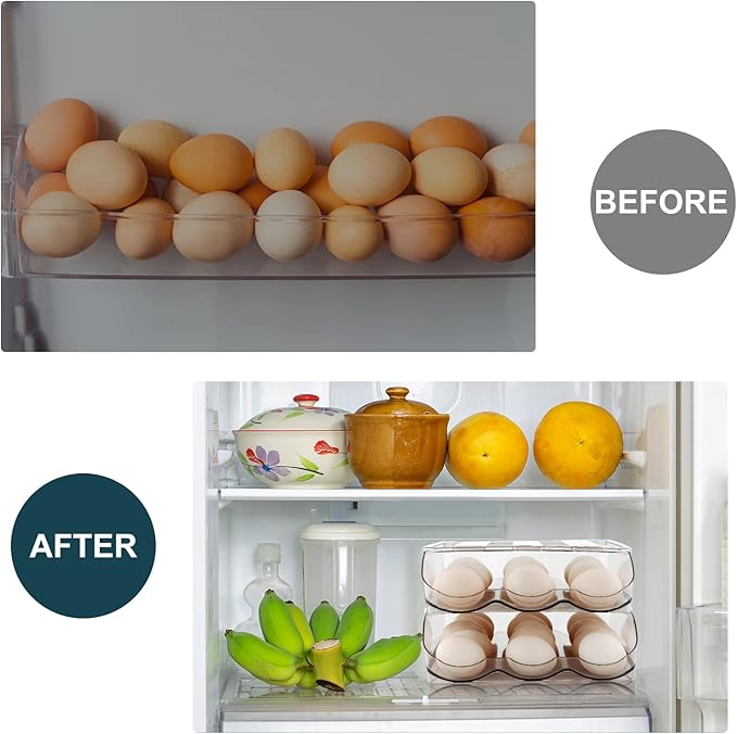 Egg Holder for Fridge, Automatically Rolling Egg Storage Container for Refrigerator,Large Capacity Egg Organizer for Fridge with Lid,Clear Plastic Dispenser, Tray & Bin -2 Layer