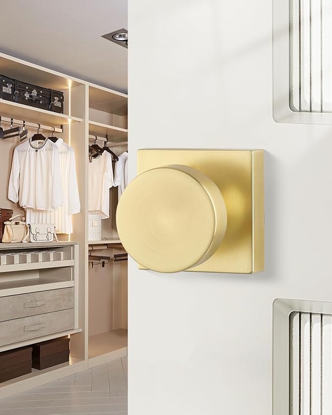 Haidms Gold Door Knobs Passage, Heavy Duty Square Brushed Gold Hall and Closet