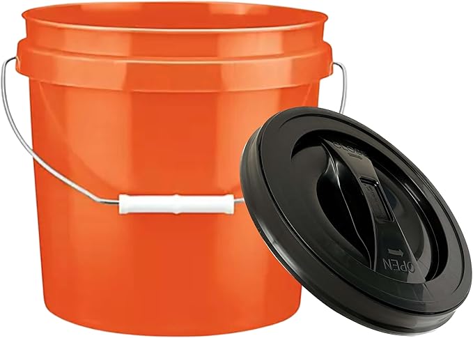 House Naturals 2 Gallon Food Grade Made in USA- BPA Free Bucket Pail Orange (1, Orange & Black lid)