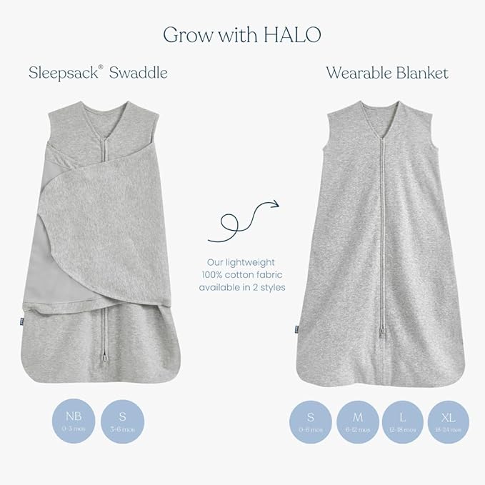 HALO 100% Cotton Sleepsack Swaddle, 3-Way Adjustable Wearable Blanket, TOG 1.5, Space, Newborn, 0-3 Months