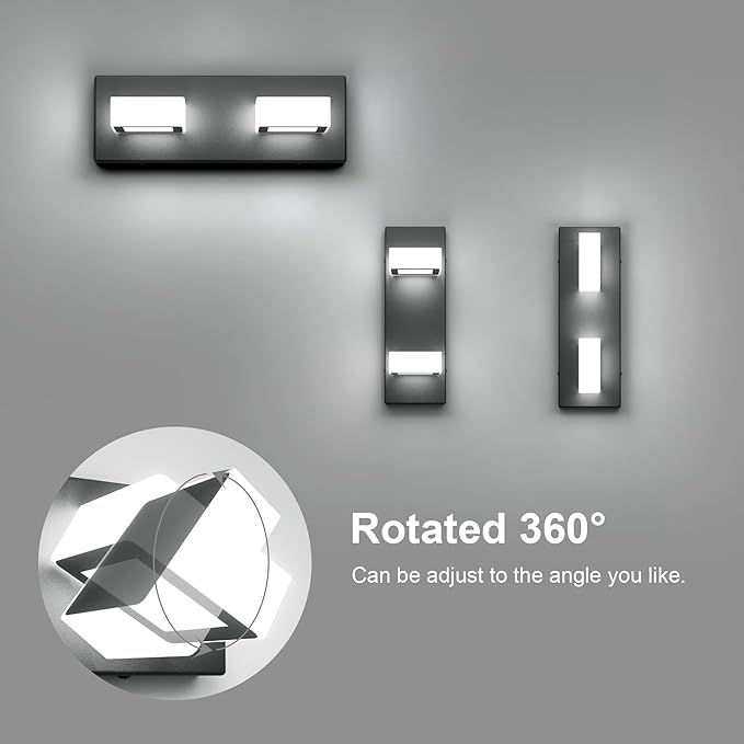 Ralbay 2 Lights Black Modern Bathroom Vanity Light Acrylic LED Modern Black