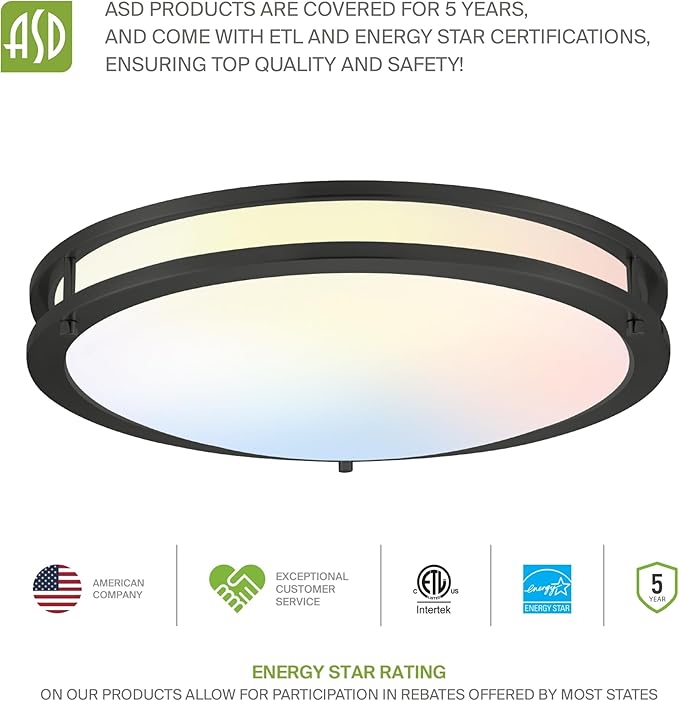 ASD LED 10" Round Flush Mount Lighting, Close to Ceiling Light Fixture | 3CCT