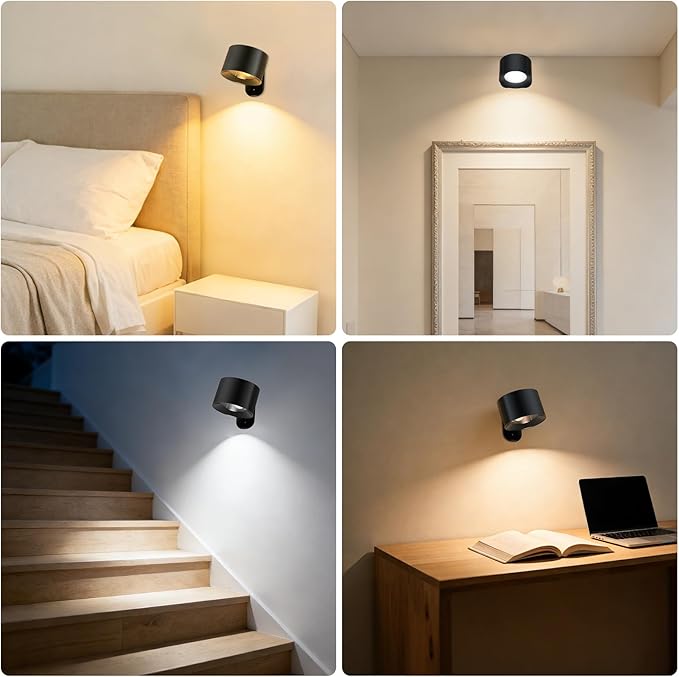 AOMEES Wall Lights Battery Operated Wall Sconce, 3 Color Temperatures & 3