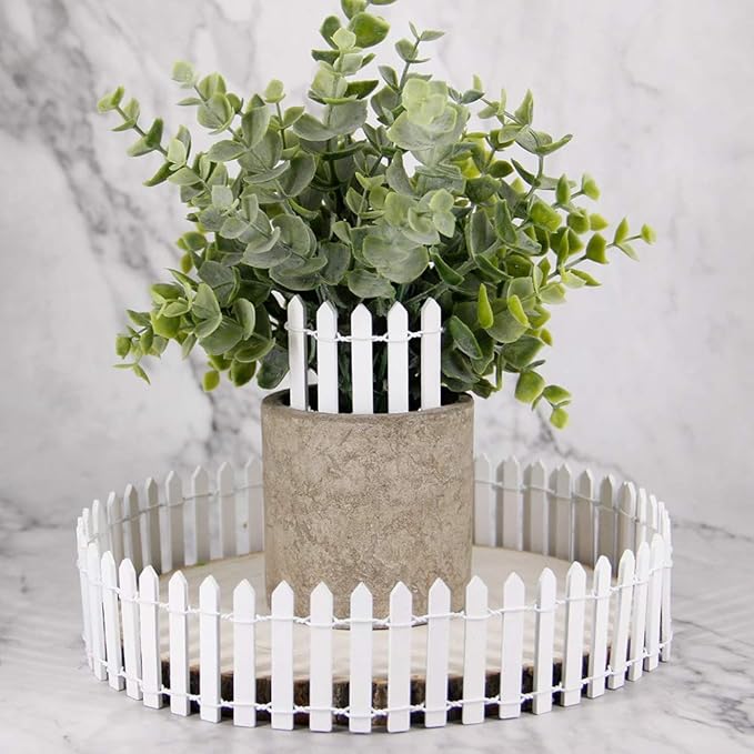 Prsildan 40 Inches Miniature Fairy Garden Fence, DIY Wood Picket Fence Mini Ornament for Dollhouse