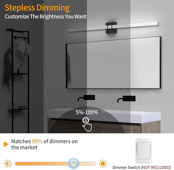 Modern Black Vanity Light Bar 40 Inch, 30W 5CCT Dimmable Bathroom Light