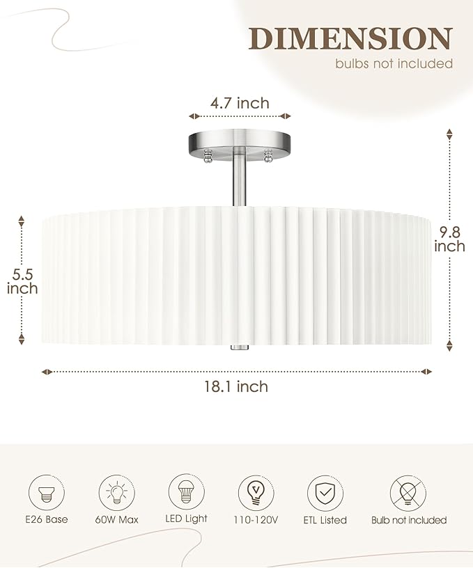 Semi Flush Mount Ceiling Lights, 4-Light 18" Ceiling Light Fixture
